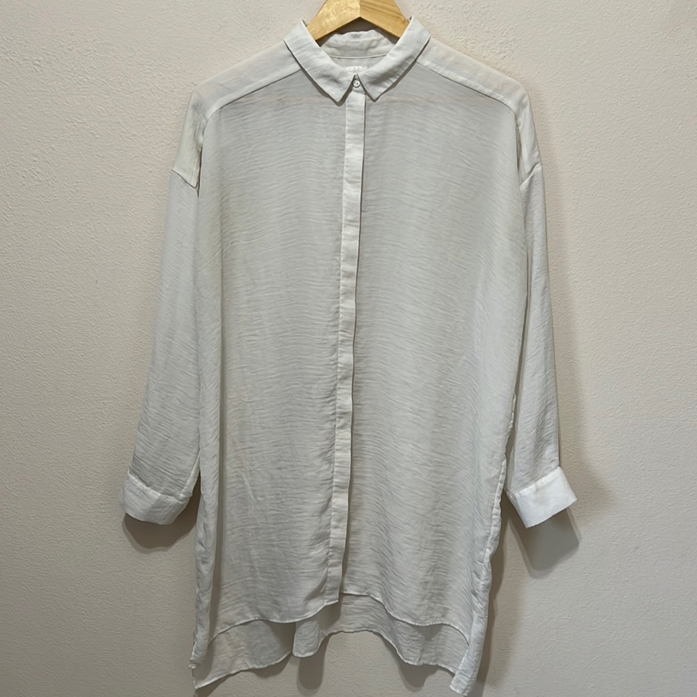 COS Collection Of Style Sheer White Oversized Long Sleeve Button Down Shirt
